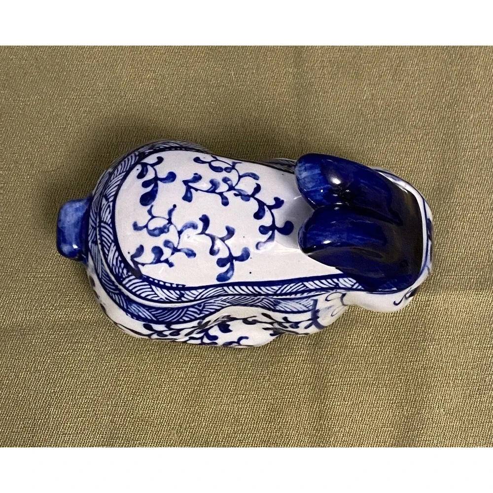 VNTG Delft Blue & White Bunny Trinket Candy Creamer Box Ceramic Easter Decor